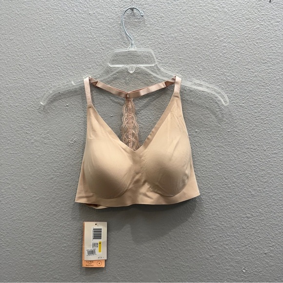 NWT True & Co. Bra Beige Lace Bralette Medium Nude Soft Padded - Picture 1 of 7